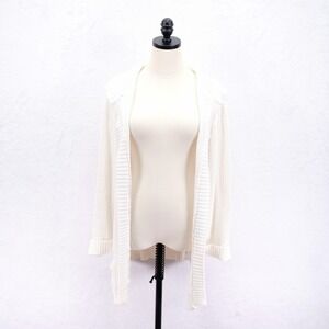 Jaclyn Smith -XL- White Cotton Long Sleeve Knit Hooded Open Cardigan‎ Sweater